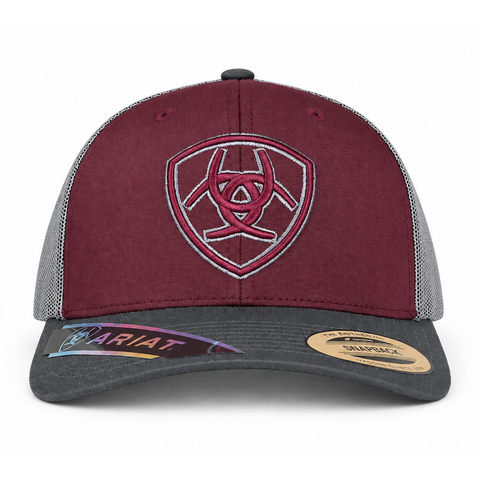 Gorra ARIAT vino y gris, vista frontal
