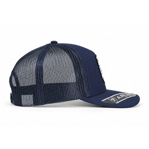 Gorra ARIAT azul marino con parche American Boot Company, vista lateral-izquierdo