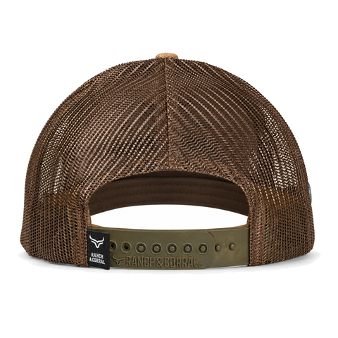 Gorra Ranch & Corral Farmer tractor café, vista trasera. SKU 7506552407470.