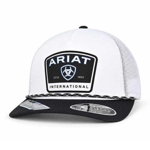 Gorra ARIAT blanca con visera negra, vista perfil
