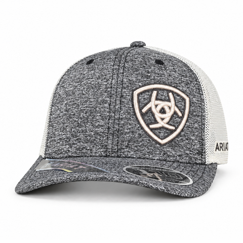Gorra ARIAT gris jaspeada con malla blanca, vista perfil