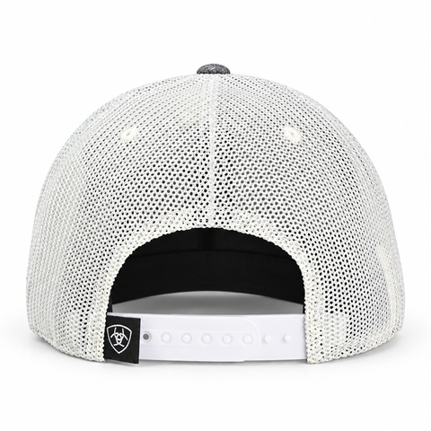Gorra ARIAT gris jaspeada con malla blanca, vista trasera