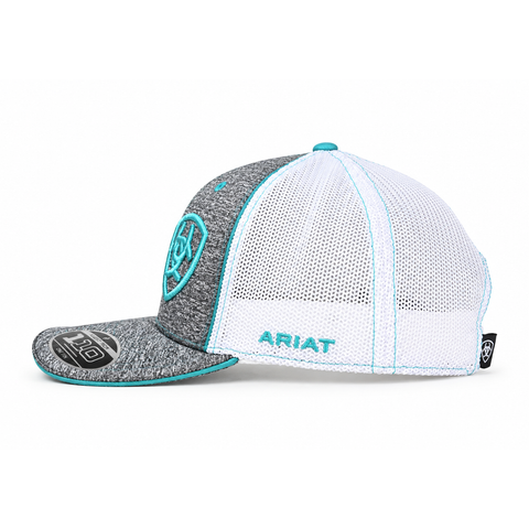 Gorra ARIAT gris jaspeado y turquesa, vista lateral-derecho