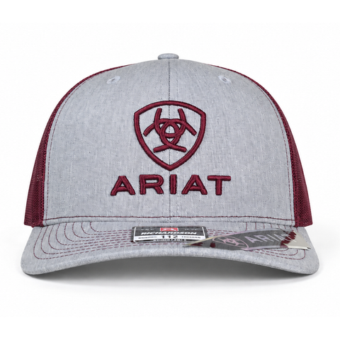 Gorra ARIAT gris jaspeado y vino, vista frontal