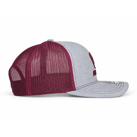Gorra ARIAT gris jaspeado y vino, lateral izquierdo