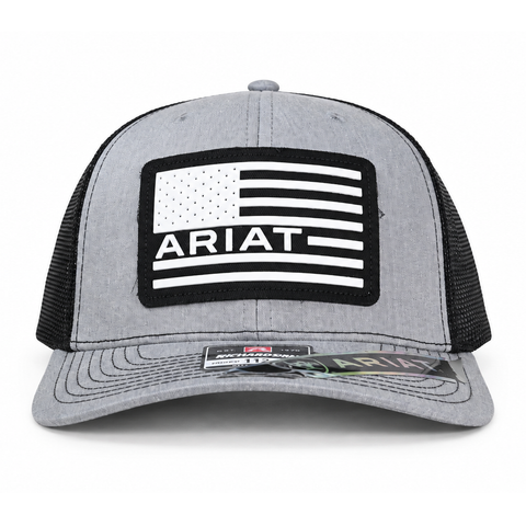 Gorra ARIAT gris y negro con bandera, vista frontal