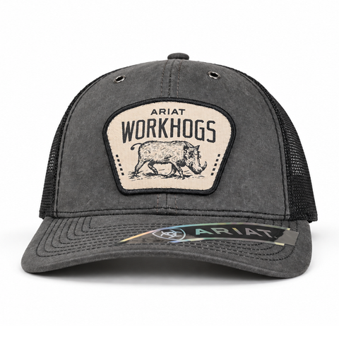 Gorra ARIAT WORKHOGS gris, vista de perfil