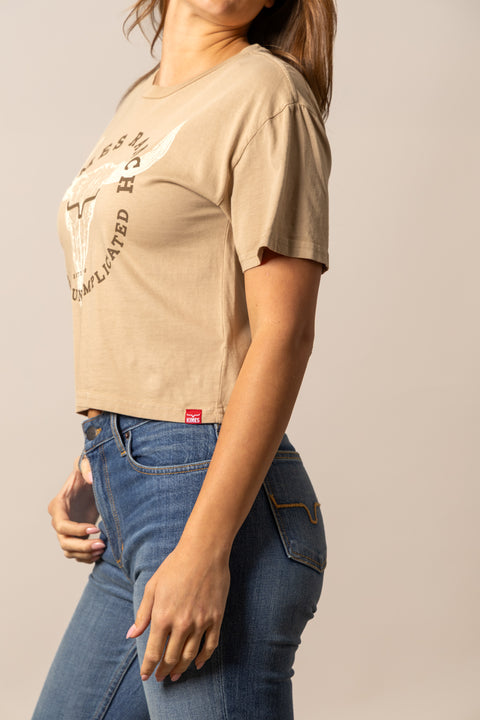 PLAYERA KIMES RANCH BISON SKULL - TAN