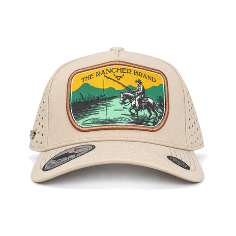 Gorra Ranch & Corral The Rancher Brand jinete crema, vista frontal. SKU 7506552411576.