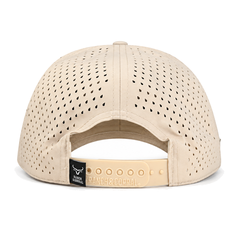 Gorra Ranch & Corral The Rancher Brand jinete crema, vista trasera. SKU 7506552411576.