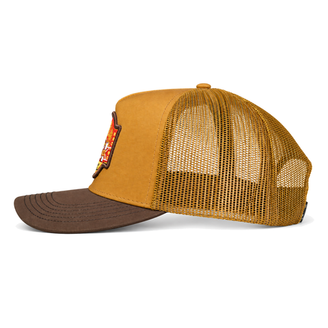 Gorra Ranch & Corral Barrel Racing mostaza, vista lateral izquierdo. SKU 7506552411668.