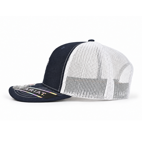 Gorra ARIAT Boot Co. azul marino y blanco, vista lateral derecho