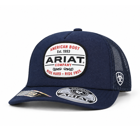 Gorra ARIAT azul marino con parche American Boot Company, vista perfil