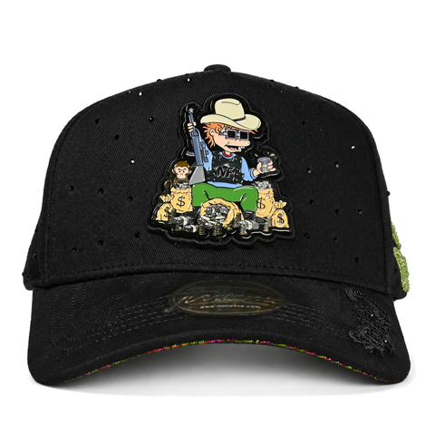 Gorra Italiense negra Rugrats — vista frontal sobre fondo blanco