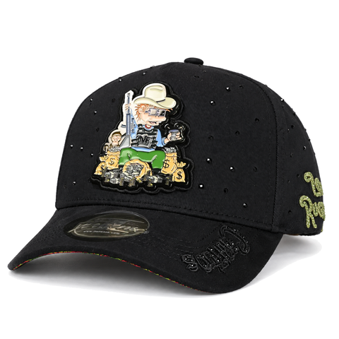 Gorra Italiense negra Rugrats — vista tres cuartos sobre fondo blanco