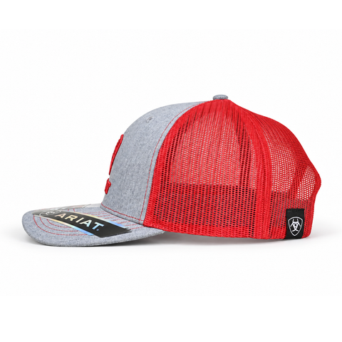 Gorra ARIAT gris y rojo, vista lateral-derecho