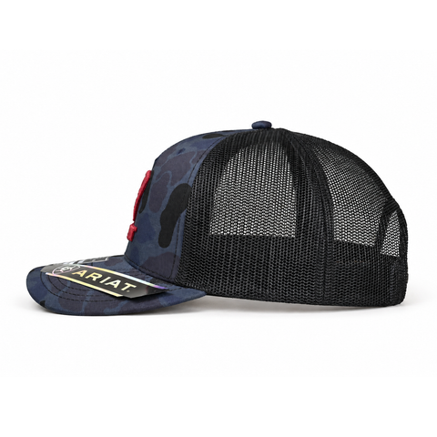 Gorra ARIAT camuflaje azul y bordado rojo, vista lateral-derecho