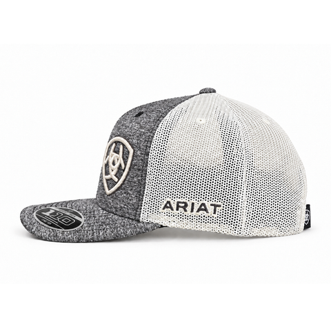 Gorra ARIAT gris jaspeada con malla blanca, vista lateral-derecho