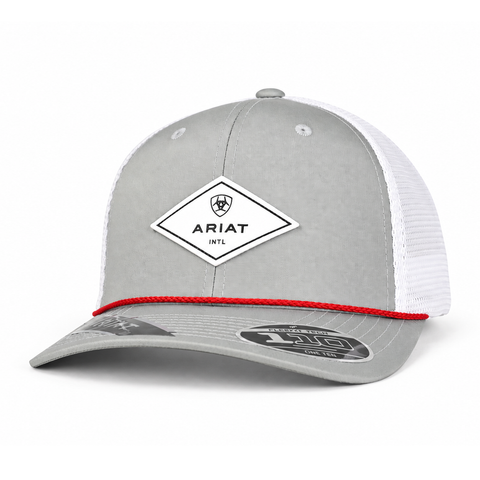 Gorra ARIAT gris con malla blanca y cordón rojo, vista perfil