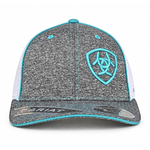 Gorra ARIAT gris jaspeado y turquesa, vista frontal