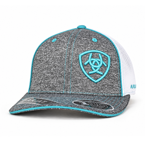 Gorra ARIAT gris jaspeado y turquesa, vista perfil