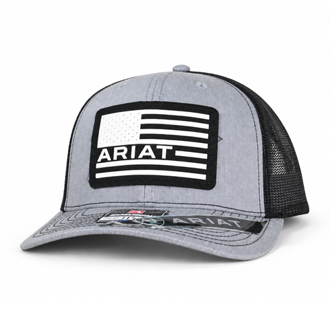 Gorra ARIAT gris y negro con bandera, vista perfil